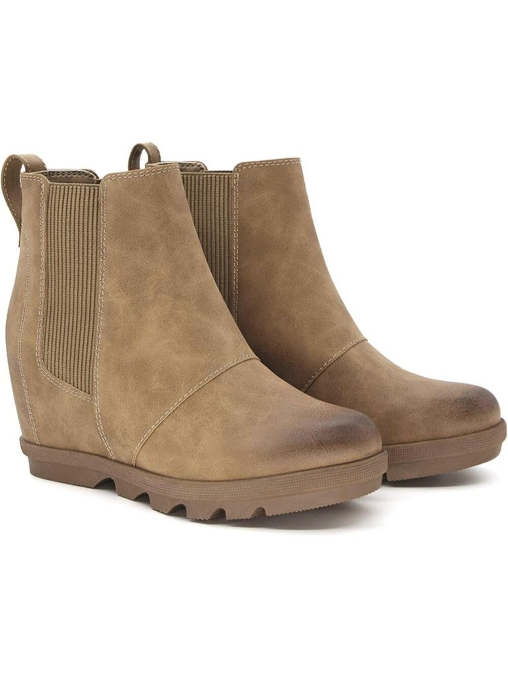 Women's Khaki Faux Leather Comfortable Hidden Heel Chelsea Ankle Stylish Booties